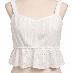 Lost Wander White Eyelet Ruffle Crop Top XL Boho Feminine
